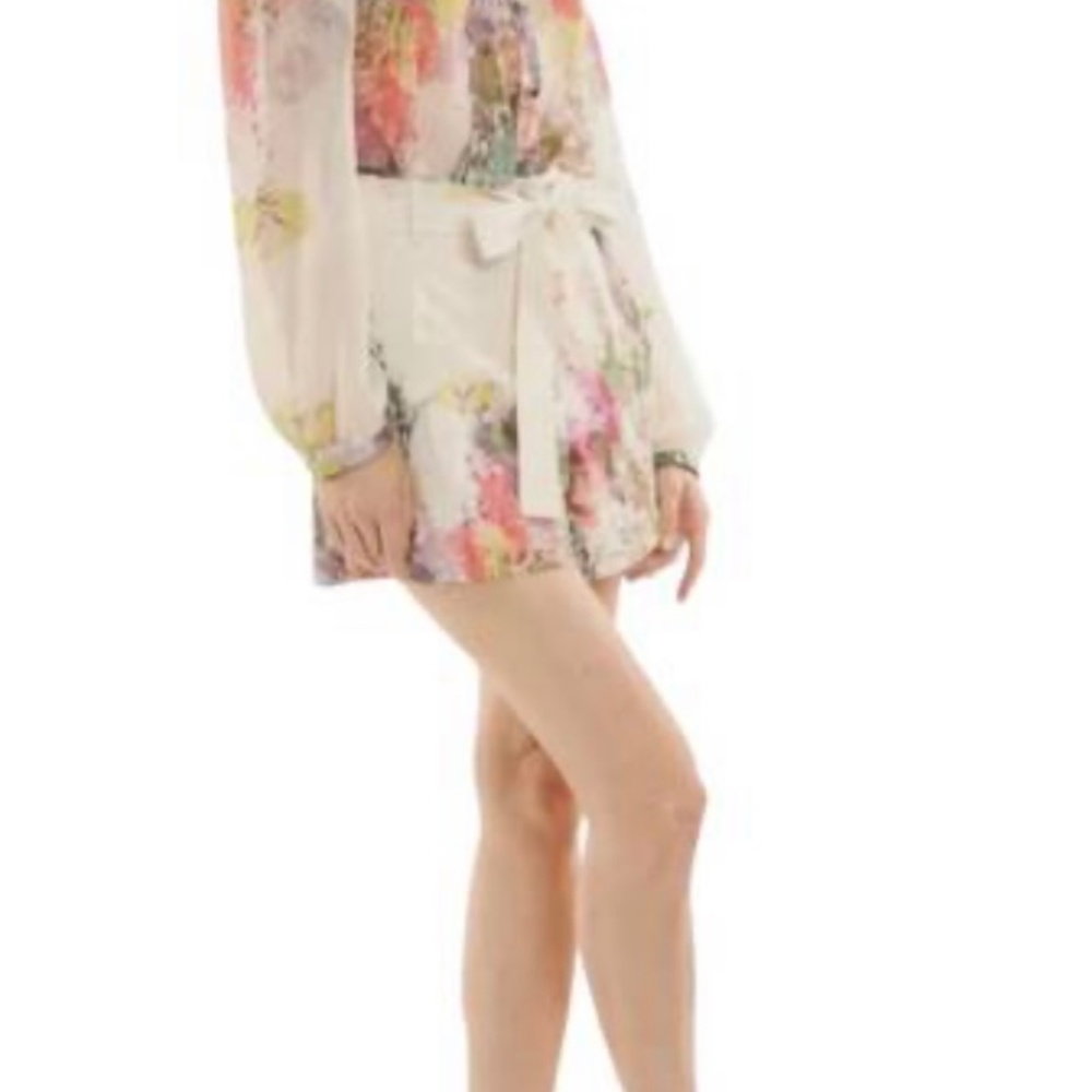 Beulahstyle Romantic Floral Printed Chiffon Blouse and Shorts Set Large